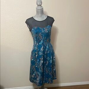 Enfocus Studio Pink and Blue Fit and Flare Cocktail Dress